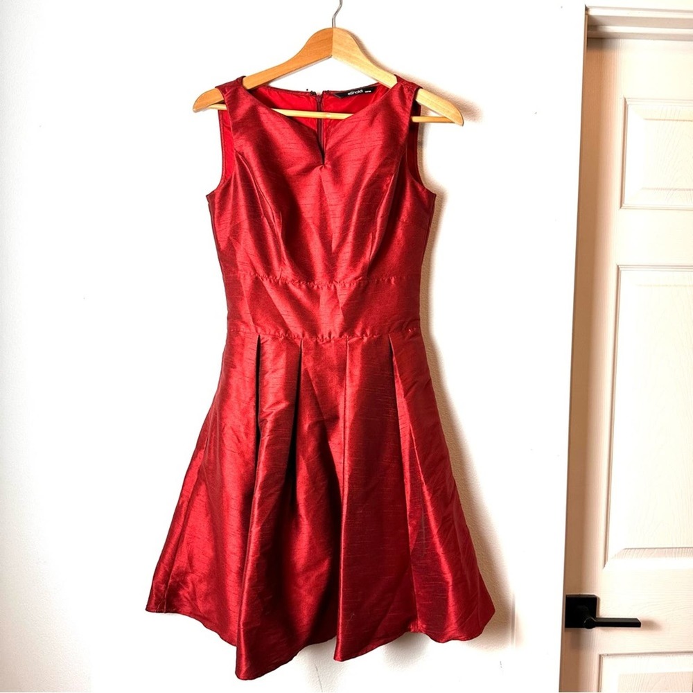 Eshakti Custom Red Satin V Neck Dress sz S